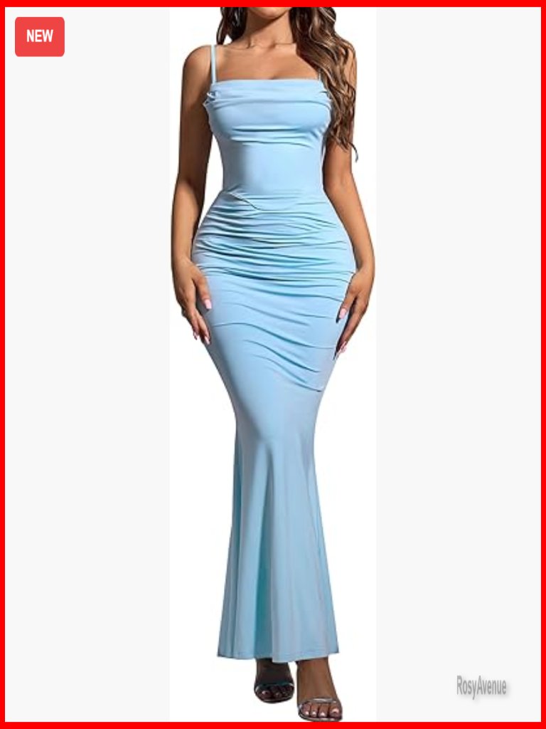 Women's Bodycon Maxi Dress Spaghetti Strap Sleeveless Formal Wedding Guest